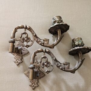 Antique early 1900's solid brass wall candle sconces (pair)